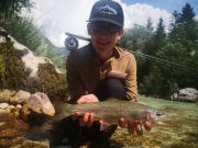 Eben, Otto and Andrew fly fishing Slovenia July, rainbow nice
